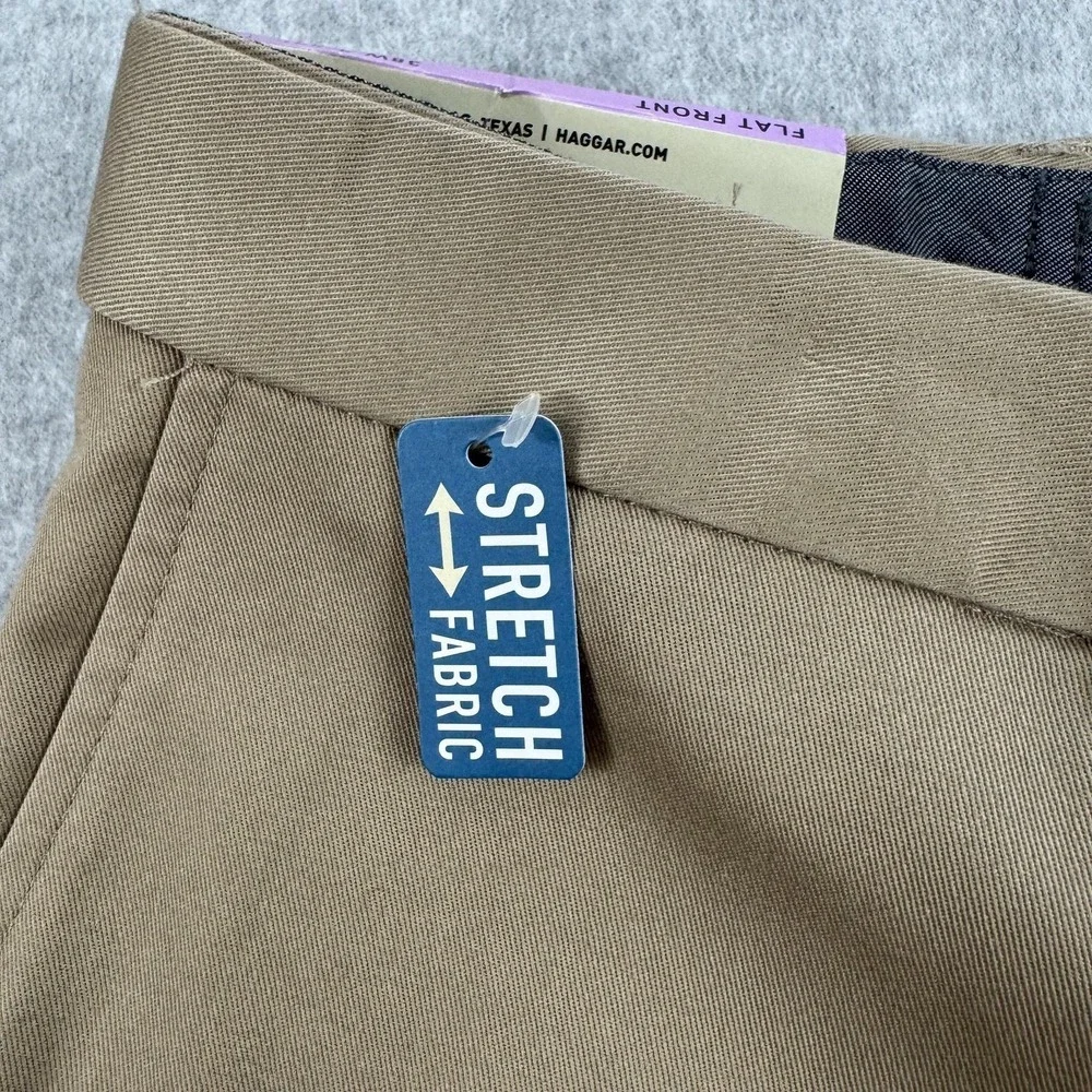 Haggar Pants Mens 38x29 Beige Premium No Iron Khaki Classic Fit Stretch NEW $70